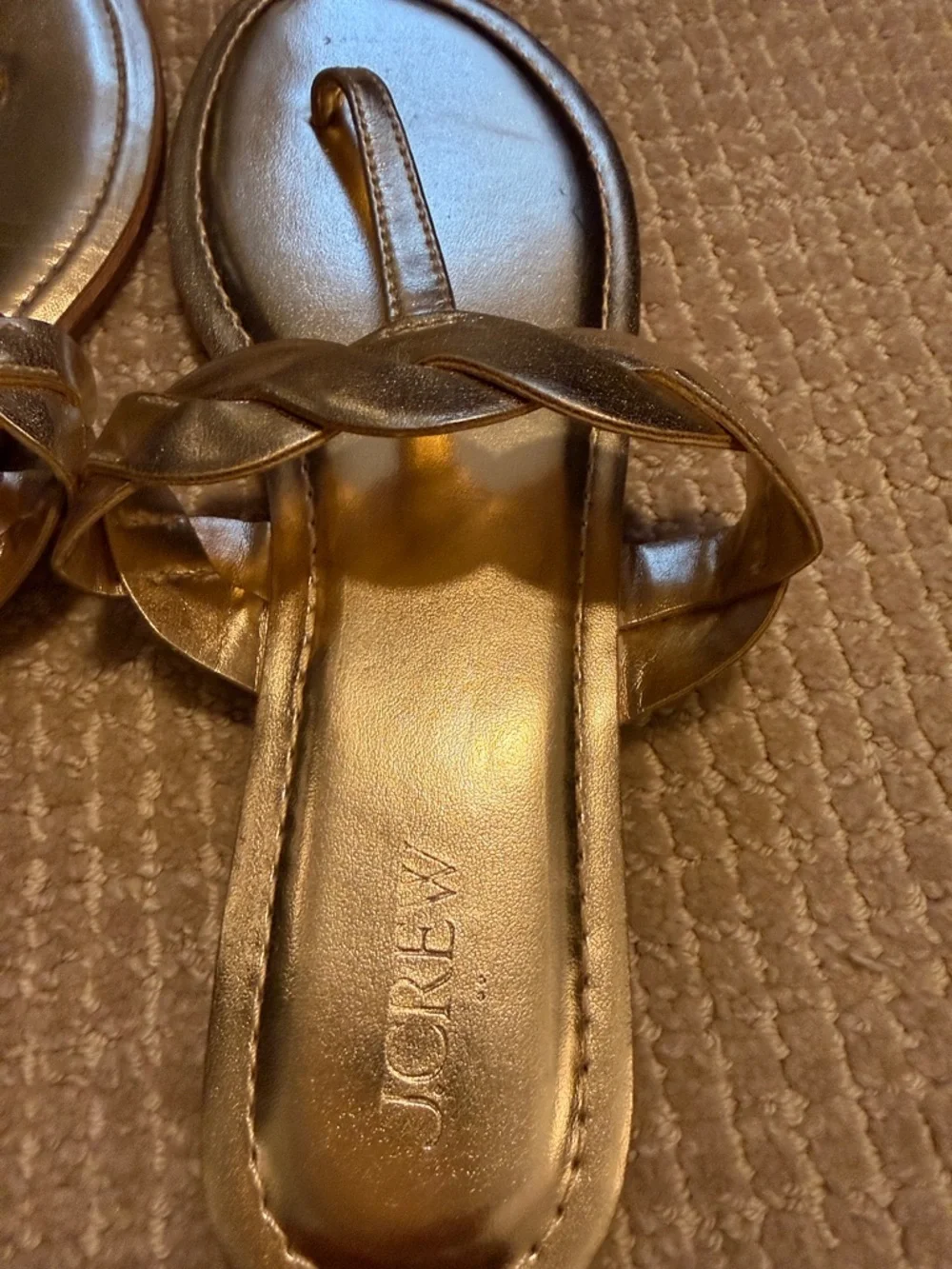J. Crew Braided Metallic Gold Thong Sandals Size 10
